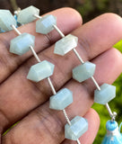 5 Pcs Aquamarine Double Terminated Carved Points Gemstone Beads, Aquamarine Fancy Shape Beads for Jewelry Making, 6x12mm