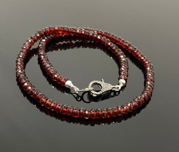 16.75” Garnet Pave Diamond Necklace , Genuine Garnet Beaded Handmade Necklace, January Birthstone Jewelry