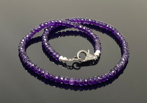 16.75” Amethyst Pave Diamond Necklace , Genuine Amethyst Beaded Handmade Necklace, February Birthstone Jewelry