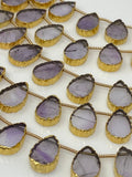 10 Pcs Amethsyt Gold Electroplated Slice Beads, Amethsyt Gemstone Wholesale Beads 14x9mm - 15x9.5mm