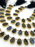 10 Pcs Labradorite Electroplated Slice Beads, Labradorite Gemstone Wholesale Beads 14x9mm - 15x10mm