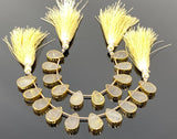 10 Pcs Yellow Rutile Electroplated Slice Beads, Golden Rutilated Quartz Gemstone Wholesale Beads 14x9mm - 15x10mm