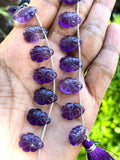 10 Pcs Amethsyt Carved Gemstone Beads, African Amethsyt Flower Carving Pear Shape Beads for Jewelry Making, 13.5 x 10mm