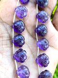 10 Pcs Amethsyt Carved Gemstone Beads, African Amethsyt Flower Carving Heart Shape Beads for Jewelry Making, 11mm - 12mm