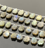 10 Pcs Labradorite Carved Gemstone Beads, Labradorite Flower Carving Pear Shape Beads for Jewelry Making, 14x10mm