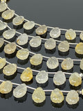 10 Pcs Golden Rutile Carved Gemstone Beads, Golden Yellow Rutilated Quartz Flower Carving Beads for Jewelry Making, 14x10mm - 14.5x10mm