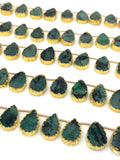 10 Pcs Emerald Electroplated Slice Beads, Emerald Gemstone Wholesale Beads 14x9mm - 15x9.5mm