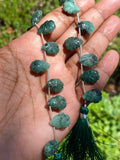 10 Pcs Emerald Carved Gemstone Beads, Natural Emerald Flower Carving Pear Shape Beads for Jewelry Making, 14x10mm