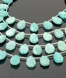 10 Pcs Amazonite Carved Gemstone Beads, Peruvian Amazonite Flower Carving Pear Shape Beads for Jewelry Making, 13x9mm - 14x10mm