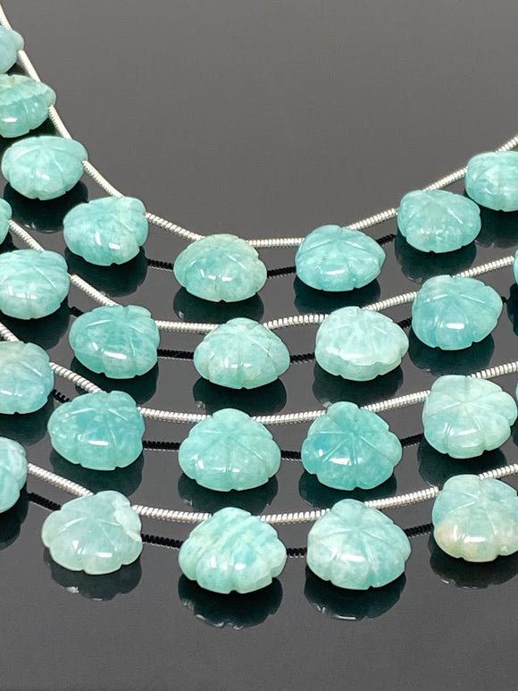 10 Pcs Amazonite Carved Gemstone Beads, Peruvian Amazonite Flower Carving Heart Shape Beads for Jewelry Making, 12x12mm