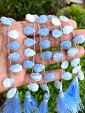 10 Pcs Blue Opal Carved Gemstone Beads, Blue Opal Flower Carving Pear Shape Beads for Jewelry Making, 14x10mm