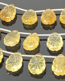 Citrine Carved Gemstone Beads, Citrine Flower Carving Pear Shape Beads for Jewelry Making, 14x10mm