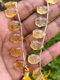 Citrine Carved Gemstone Beads, Citrine Flower Carving Pear Shape Beads for Jewelry Making, 14x10mm