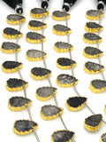 10 Pcs Black Rutile Electroplated Slice Beads, Black Rutilated Quartz Gemstone Wholesale Beads 14x9mm - 15x10mm
