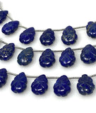 10 Pcs Lapis Lazuli Carved Gemstone Beads, Natural Lapis Lazuli Flower Carving Pear Shape Beads for Jewelry Making, 14x10mm