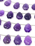 10 Pcs Amethsyt Carved Gemstone Beads, African Amethsyt Flower Carving Pear Shape Beads for Jewelry Making, 13.5 x 10mm