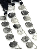 10 Pcs Black Rutile Carved Gemstone Beads, Black Rutilated Quartz Flower Carving Beads for Jewelry Making, 13x9mm - 14x10mm