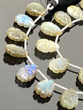 10 Pcs Labradorite Carved Gemstone Beads, Labradorite Flower Carving Pear Shape Beads for Jewelry Making, 14x10mm