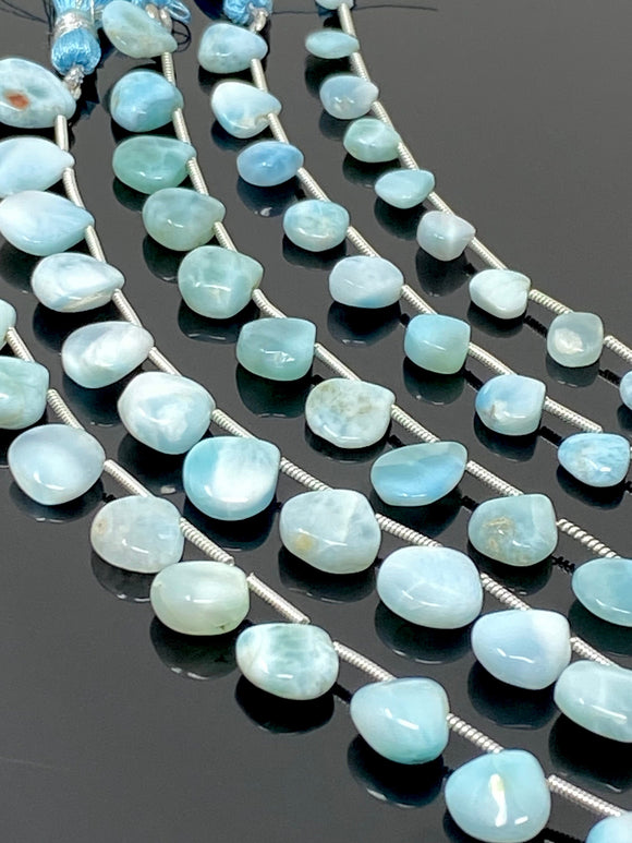 Natural Larimar Beads Gemstone Beads, Larimar Heart Shape Smooth Beads, Bulk Wholesale Beads for DIY Jewelry Making, 8” Strand