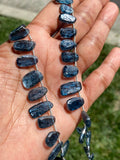 7” Rare Indigo Moss Kyanite Gemstone Beads, Natural Kyanite Fancy Shape Slice Beads, AAA Grade, 10x6mm - 16x9mm