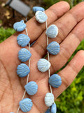 12mm Blue Opal Carved Gemstone Beads, Blue Opal Shell Shape Carved Briolette Beads for Jewelry Making, 10 Pcs