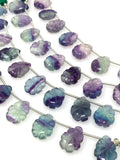 10 Pcs Fluorite Carved Gemstone Beads, Natural Fluorite Flower Carving Pear Shape Beads for Jewelry Making, 12x9mm - 13x10mm