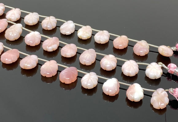 10 Pcs Pink Opal Carved Gemstone Beads, Pink Opal Flower Carving Pear Shape Beads for Jewelry Making, 14x10mm