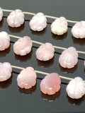 10 Pcs Pink Opal Carved Gemstone Beads, Pink Opal Flower Carving Pear Shape Beads for Jewelry Making, 14x10mm