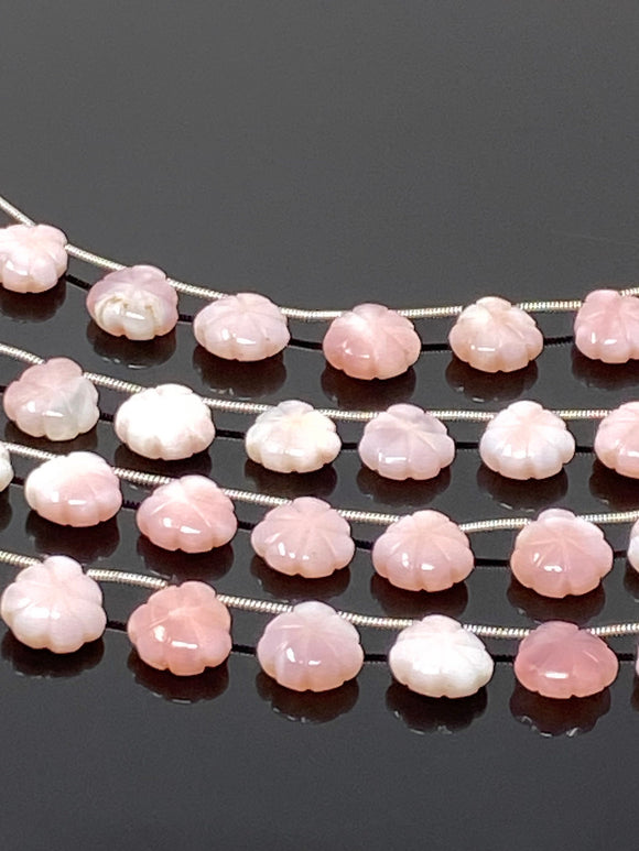 10 Pcs Pink Opal Carved Gemstone Beads, Pink Opal Flower Carving Heart Shape Beads for Jewelry Making, 11mm - 12mm