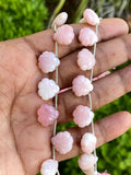 10 Pcs Pink Opal Carved Gemstone Beads, Pink Opal Flower Carving Heart Shape Beads for Jewelry Making, 11mm - 12mm