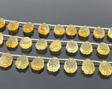 Citrine Carved Gemstone Beads, Citrine Flower Carving Pear Shape Beads for Jewelry Making, 14x10mm