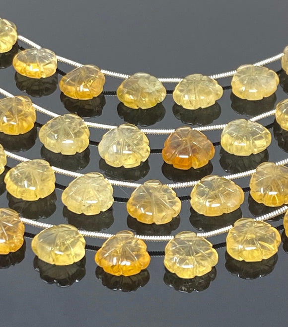 Citrine Carved Gemstone Beads, Citrine Flower Carving Heart Shape Beads for Jewelry Making, 12x12mm