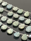 Aquamarine Carved Gemstone Beads, Aquamarine Flower Carving Pear Shape Beads for Jewelry Making, 14x10mm