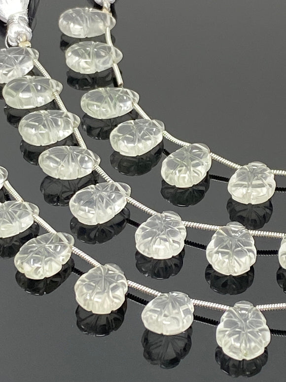 10 Pcs Clear Quartz Carved Gemstone Beads, Clear Quartz Flower Carving Pear Shape Beads for Jewelry Making, 13x9mm - 14x10mm