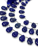 10 Pcs Lapis Lazuli Carved Gemstone Beads, Natural Lapis Lazuli Flower Carving Pear Shape Beads for Jewelry Making, 14x10mm