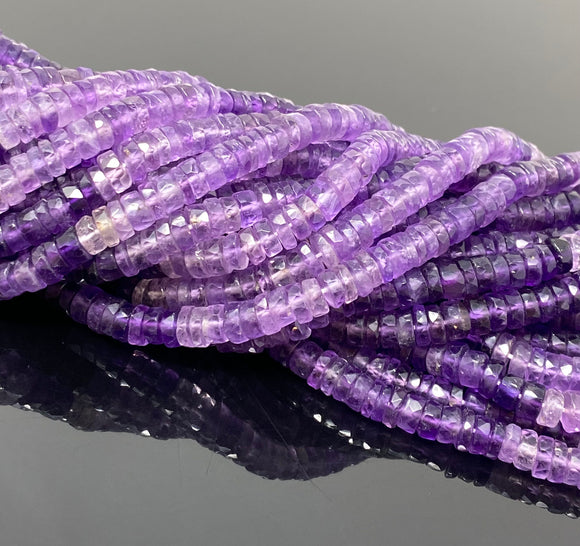 16” Shaded Amethyst Faceted Heishi Beads, Natural Gemstone Disc Beads, African Amethyst Tyre Shape Wholesale Beads, AAA Grade 5.5mm - 6mm