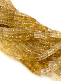 16” Natural Citrine Faceted Heishi Beads, Gemstone Wholesale Beads, Citrine Tyre Shape Disc Beads, AAA Grade 6.5mm - 7.5mm