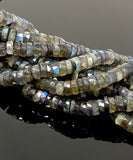 16” Natural Labradorite Heishi Beads, Gemstone Beads, Blue Flash Faceted Labradorite Tyre Beads, Bulk Wholesale Beads, 6.5mm - 7.5mm