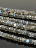 16” Natural Labradorite Heishi Beads, Gemstone Beads, Blue Flash Faceted Labradorite Tyre Beads, Bulk Wholesale Beads, 6.5mm - 7.5mm