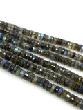 16” Natural Labradorite Heishi Beads, Gemstone Beads, Blue Flash Faceted Labradorite Tyre Beads, Bulk Wholesale Beads, 6.5mm - 7.5mm