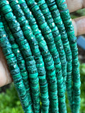 16” Natural Malachite Faceted Heishi Gemstone Beads, Malachite Tyre Shape Wholesale Bulk Beads, 6.5mm - 7.5mm