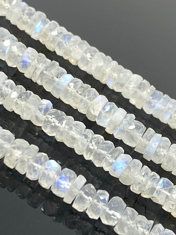Rainbow Moonstone Heishi Beads, Blue Flash Rainbow Moonstone Gemstone Faceted Tyre Beads, Jewelry Supplies, Wholesale Bulk Beads, 16” Strand