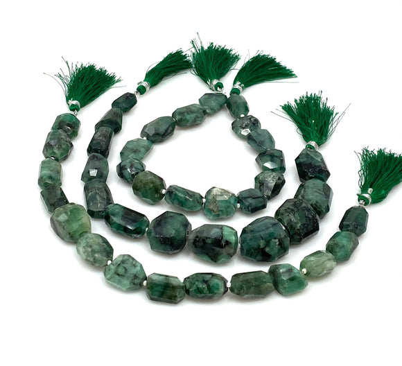 Natural Emerald Faceted Nugget Beads, Genuine Emerald Wholesale Beads, May Birthstone Gemstone Beads, 9.5” Strand