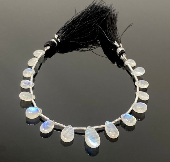 16pcs Rainbow Moonstone Gemstone Beads, Moonstone Smooth Pear Shape Beads, Jewelry Supplies, Wholesale Bulk Beads, 7x5mm - 15x7mm