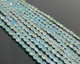 8” Aqua Chalcedony Faceted Coin Beads, Gemstone Beads, Jewelry Supplies Wholesale Bulk Beads, 6mm -6.5mm