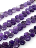 8” Natural Amethyst Faceted Heart Shape Beads, Jewelry Making Supplies Wholesale Gemstone Beads, 7mm - 8mm