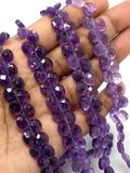 8” Natural Amethyst Faceted Heart Shape Beads, Jewelry Making Supplies Wholesale Gemstone Beads, 7mm - 8mm