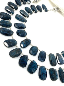 7” Rare Indigo Moss Kyanite Gemstone Beads, Natural Kyanite Fancy Shape Slice Beads, AAA Grade, 10x6mm - 16x9mm