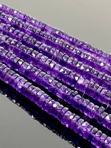 16” Amethyst Faceted Heishi Beads, Natural Gemstone Disc Beads, African Amethyst Tyre Shape Wholesale Beads, AAA Grade 7mm - 8mm