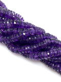 16” Amethyst Faceted Heishi Beads, Natural Gemstone Disc Beads, African Amethyst Tyre Shape Wholesale Beads, AAA Grade 7mm - 8mm